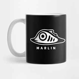 Art of a very small and cute marlin fish. Minimal style in white ink Mug